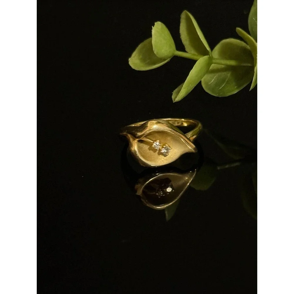 Franklin Mint 14k Yellow Gold Diamond Calla Lily Ring-Vintage